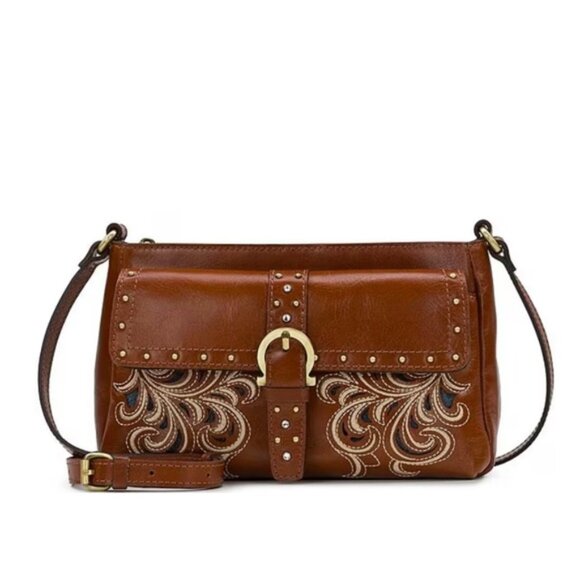 PATRICIA NASH Maisie Studded Embroidered Crossbody Leather Tan - Picture 1 of 16